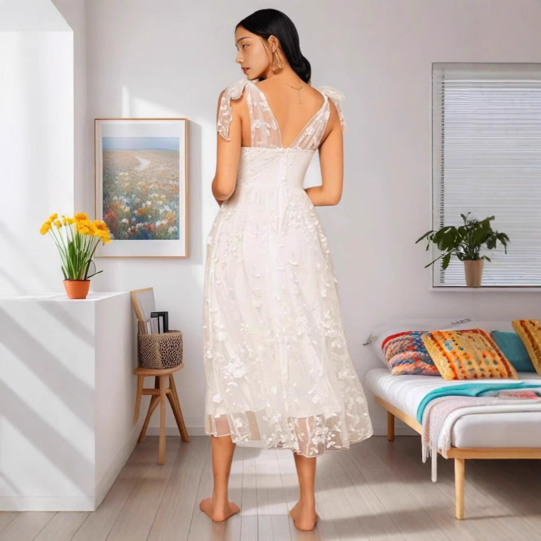 Lace Stitching White Suspender Dress Pettiskirt Dresses