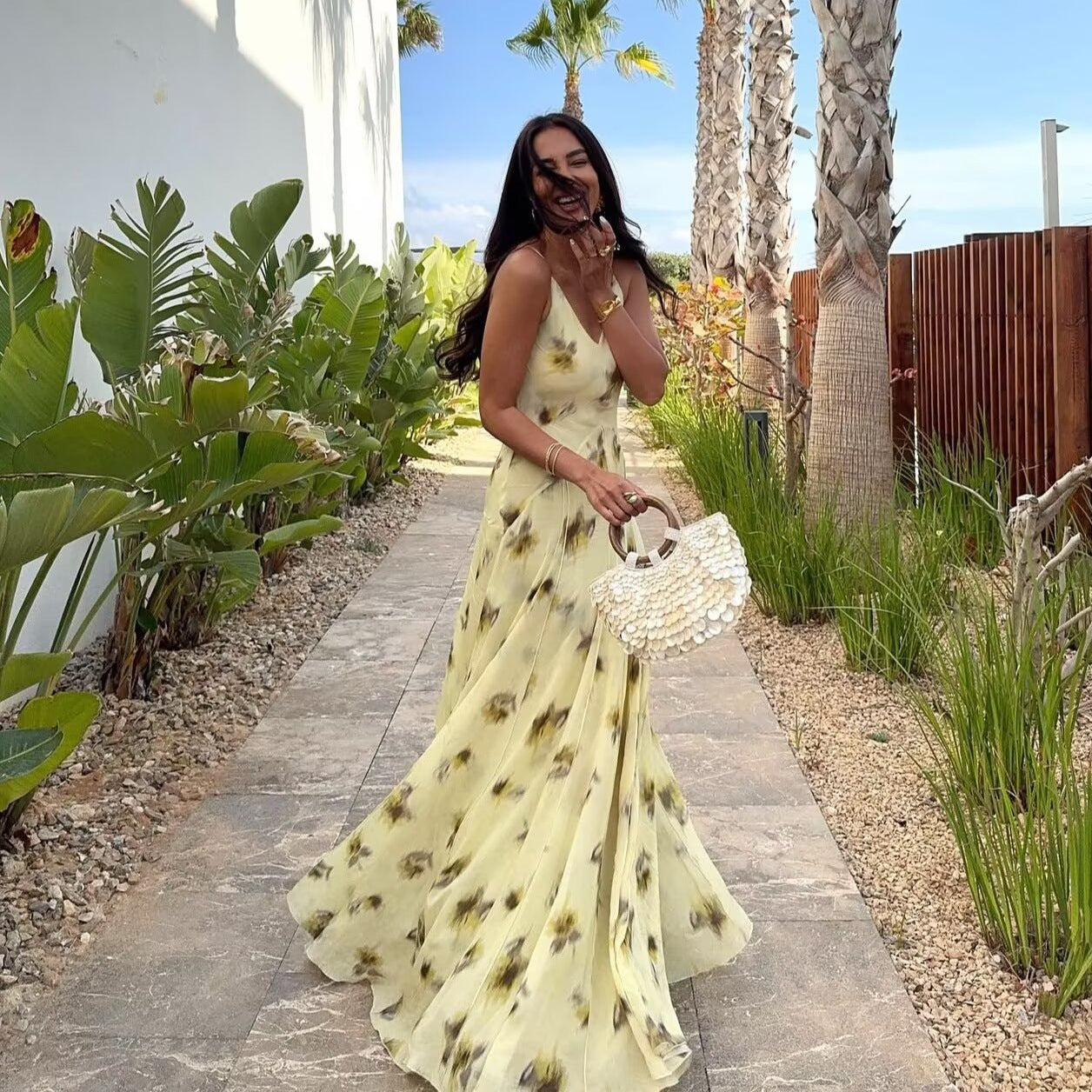 Women's Early Spring Printed Large Swing Strap Dresses