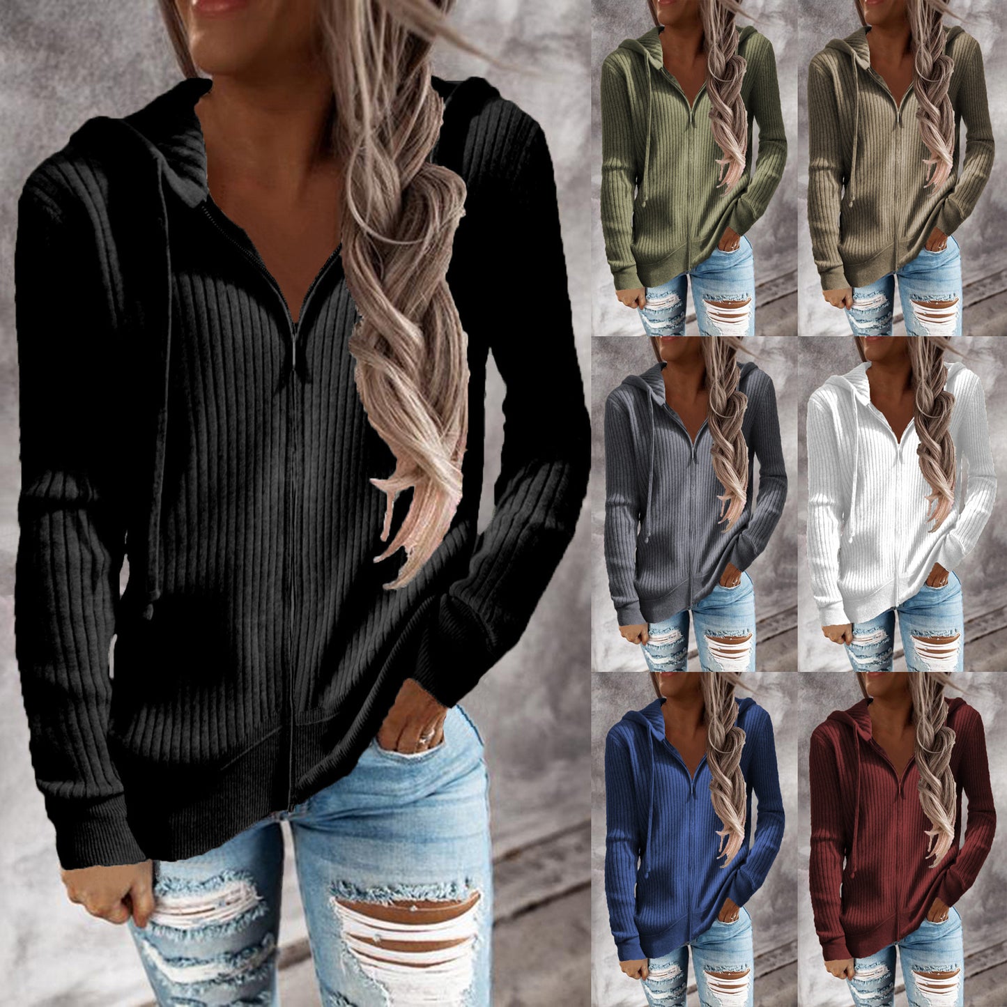 Cool Women's Zipper Long Sleeve Hooded Women's Sweater, Sweater