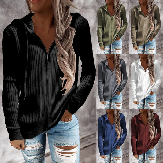 Cool Women's Zipper Long Sleeve Hooded Women's Sweater, Sweater