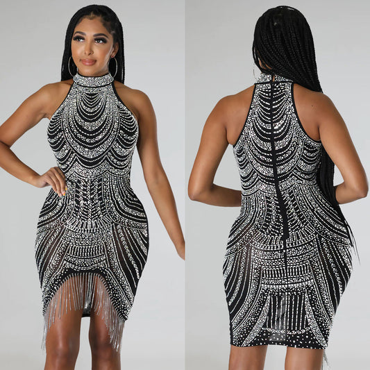 Women's Fashion Wear Solid Color Hot Drilling Dresses