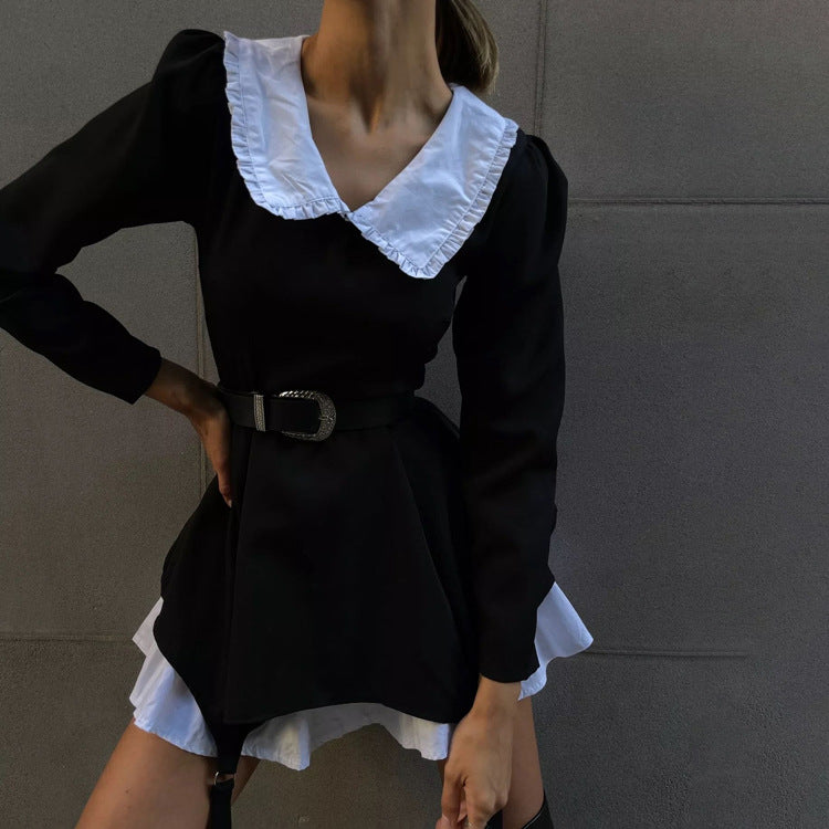 Women's French Style Long Sleeve Doll Collar Design Dresses