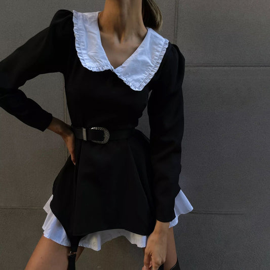 Women's French Style Long Sleeve Doll Collar Design Dresses