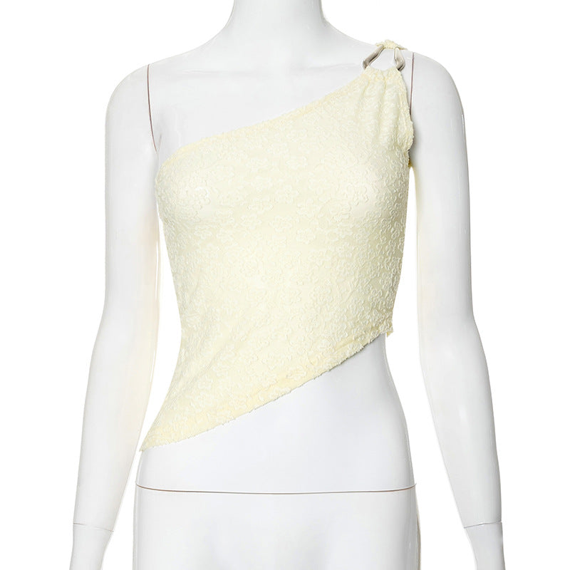 Women's Solid Color Midriff Outfit Asymmetric Diagonal Blouses