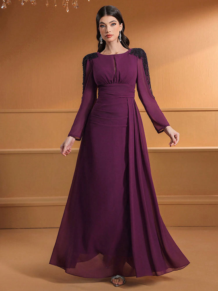 Round Neck Lantern Sleeve Dress Shake Flower Dresses