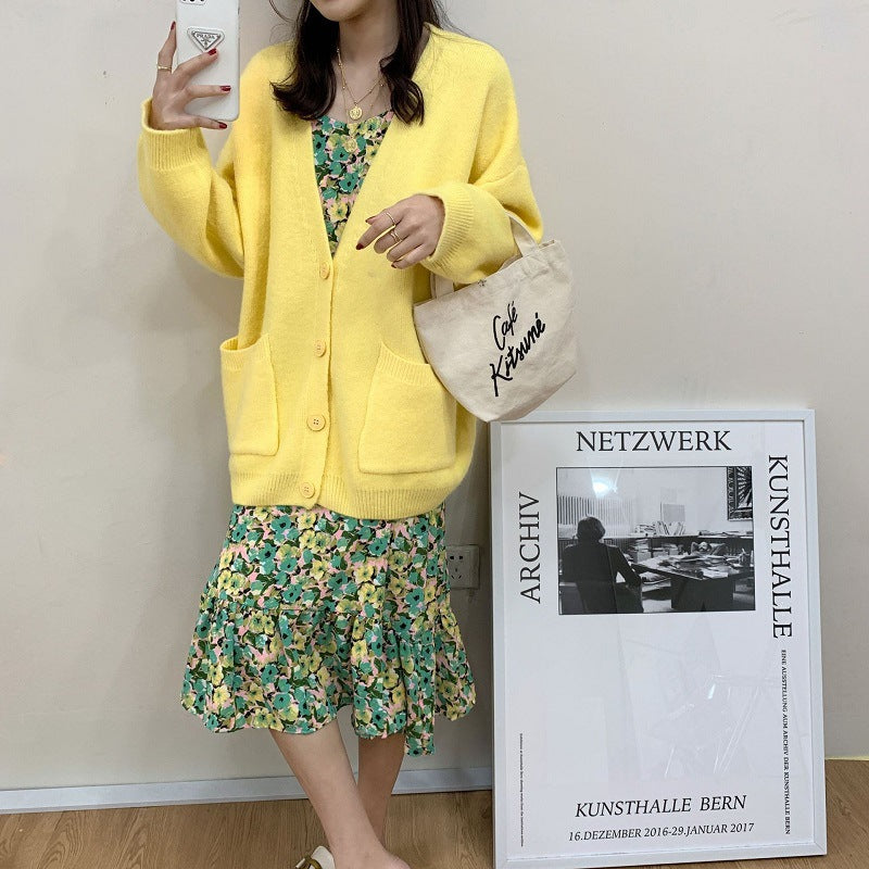 Korean Style Pocket Loose Outer Wear Casual Solid Women's Sweater