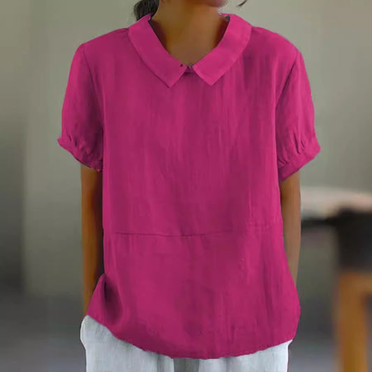 Women's Loose Lapels Shirt Sleeve Cotton Shorts