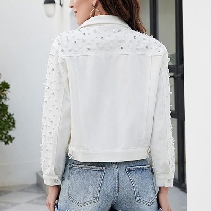 Women's Innovative Cool Pearl Denim Rhinestone Jackets