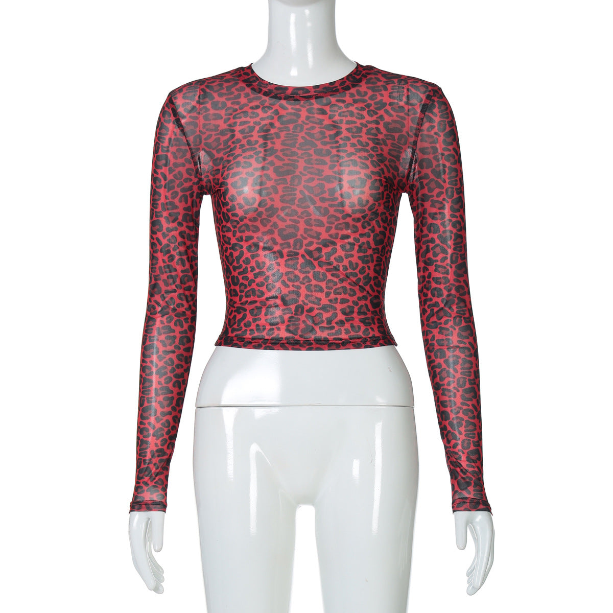 Women's Round Neck Long Sleeve Leopard Print Blouses