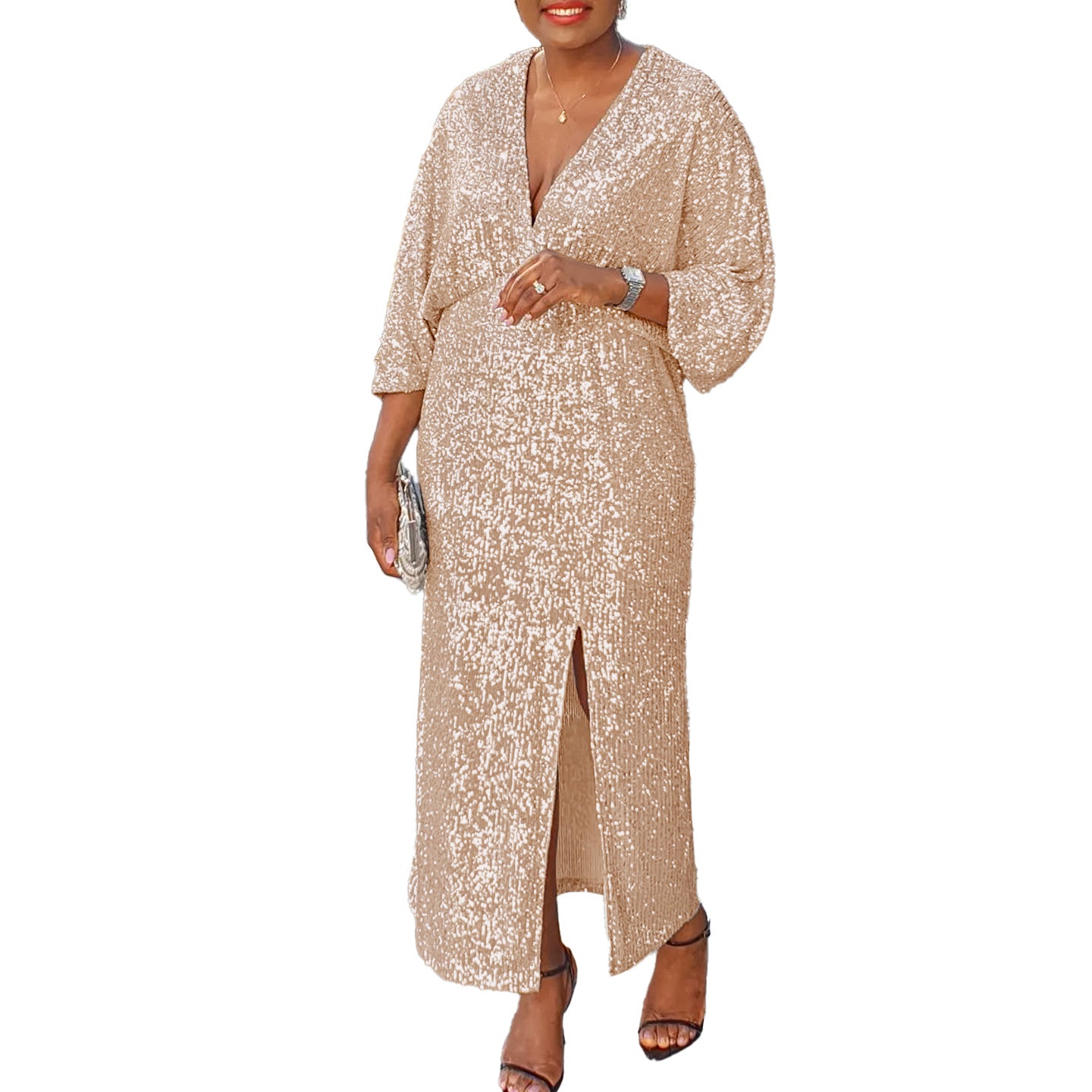 Women's Large Autumn Loose Fashionable Sequins Split Dress