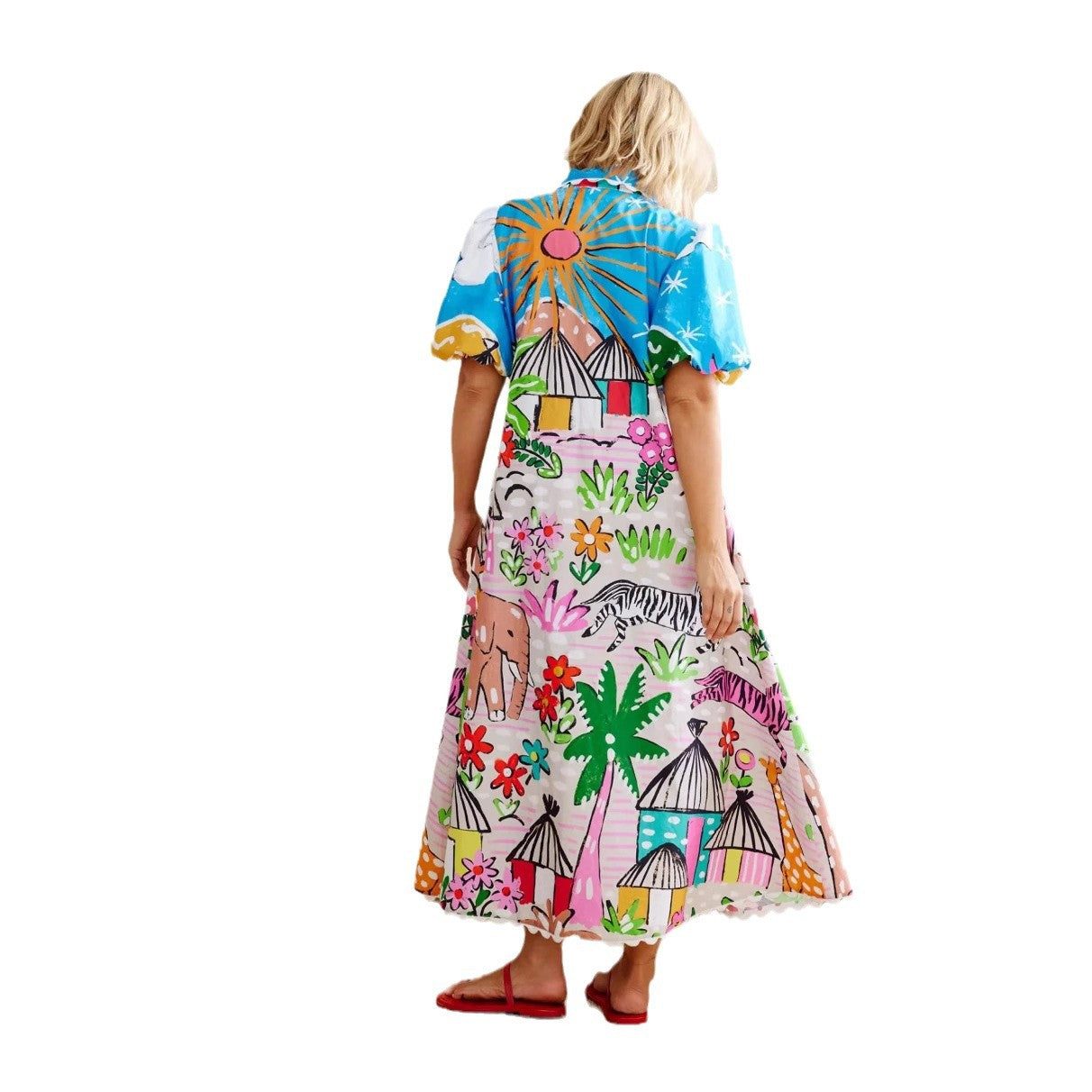Graceful Linen Personality Printed Shirt Collar Cardigans