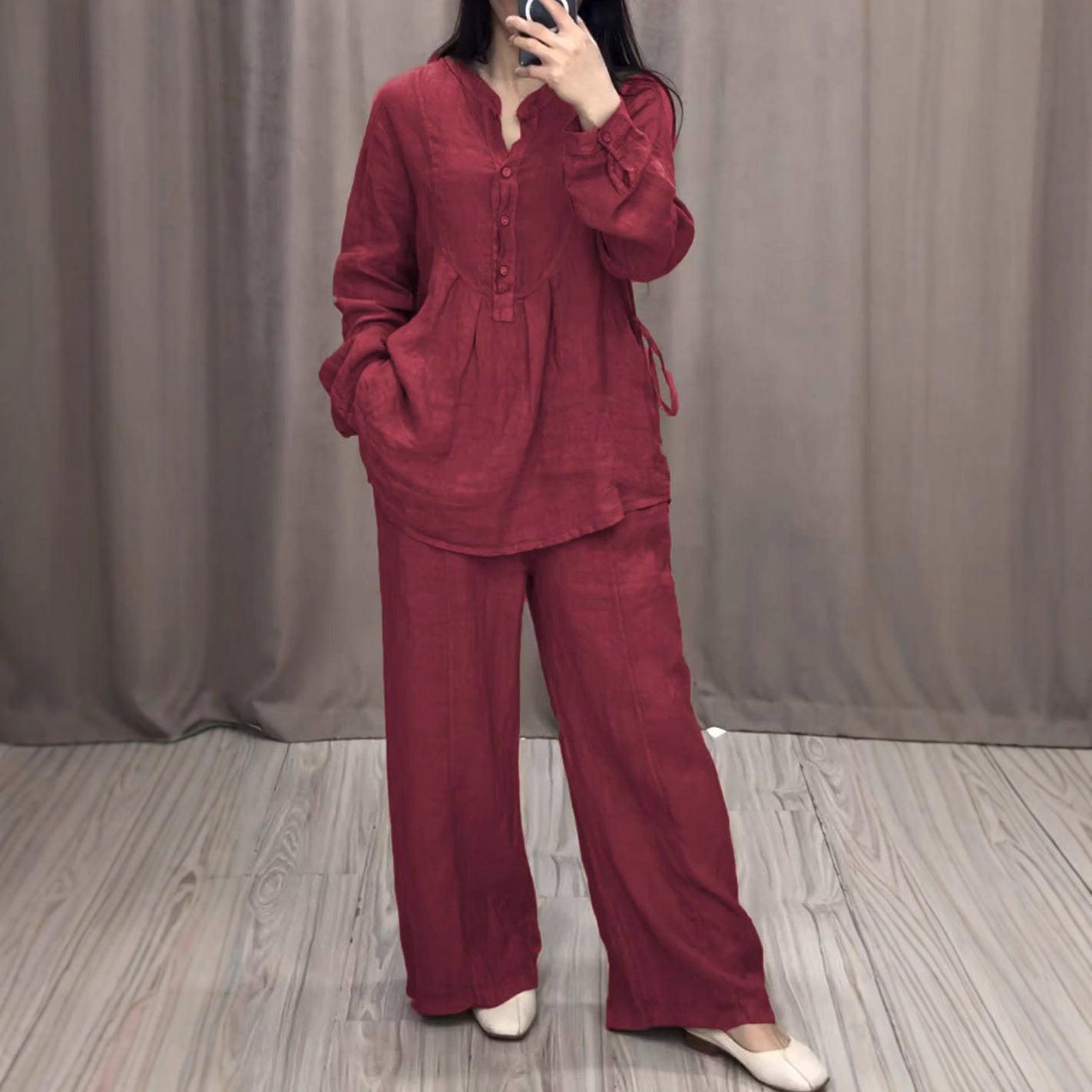 Cotton Linen Long Sleeve Half Pleating Wide Cardigans