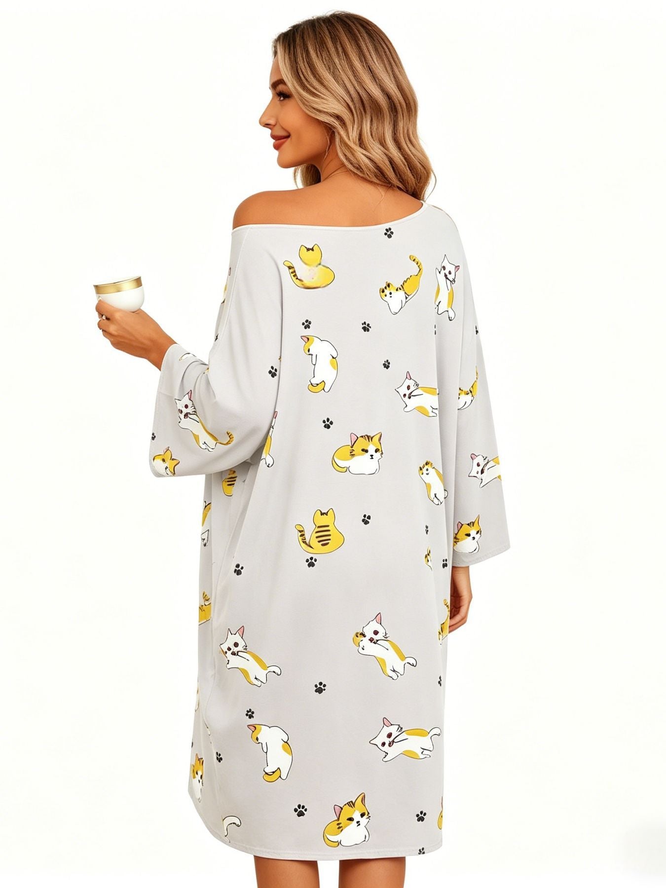 Classic Women's Printed Casual Nightgown Shawl Dress