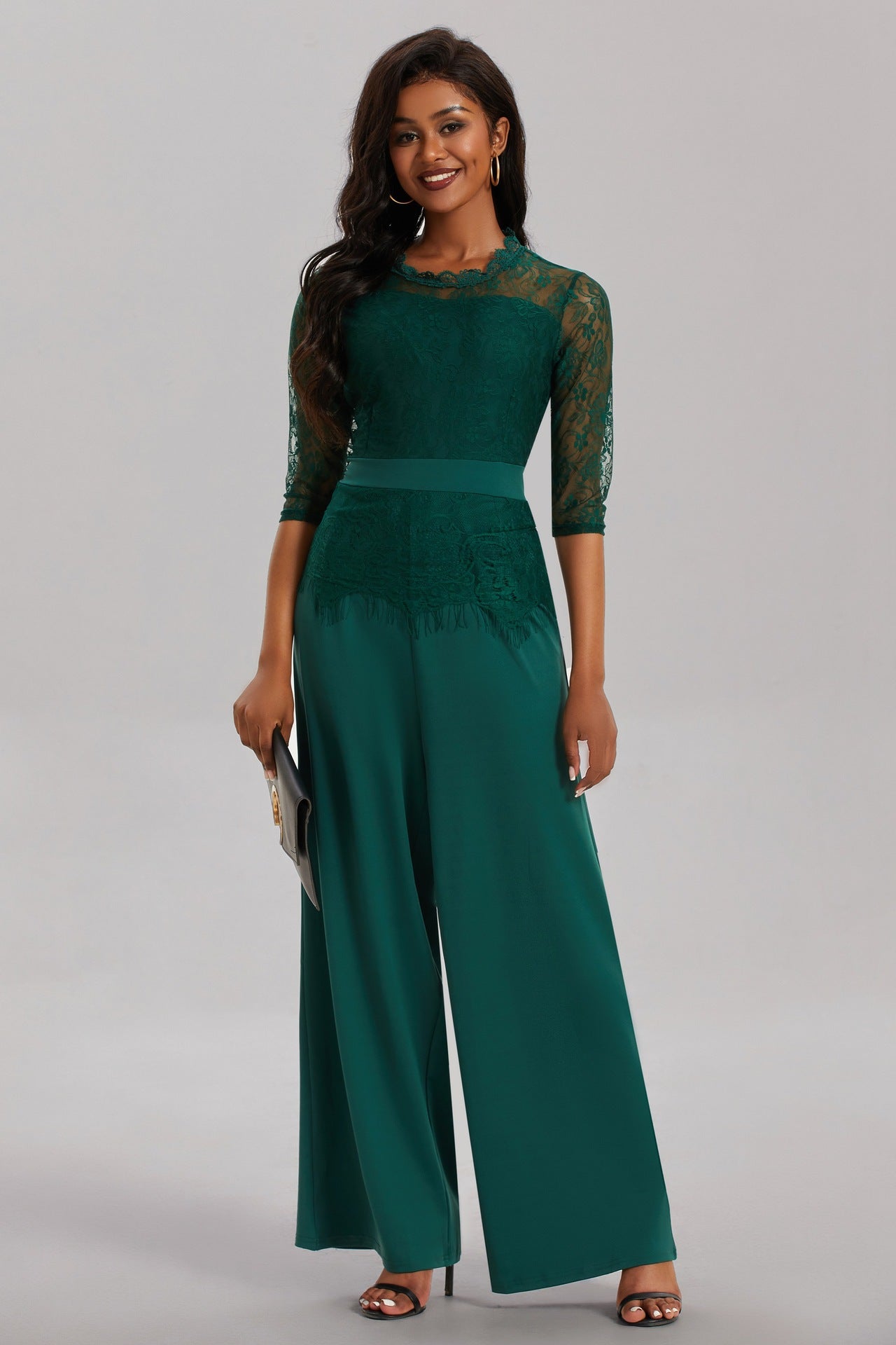 Casual Lace Stitching High Waist Pure Color Sexy Slim Pants