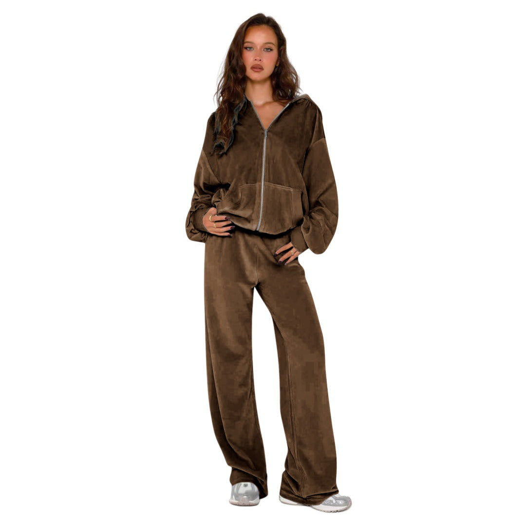Women's Fashion Imported Veet Hoodie Two-piece Set Suits