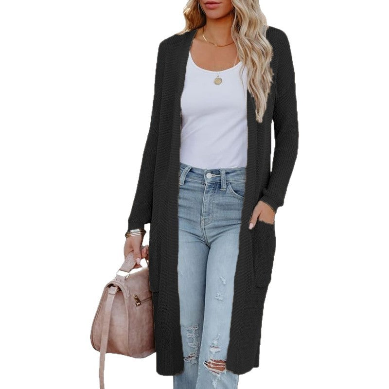 Women's Large Solid Color Long Knitted Women's Sweater