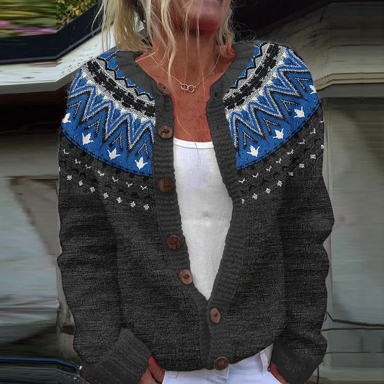 Winter Single-breasted Nordic Totem Warm Button Sweaters