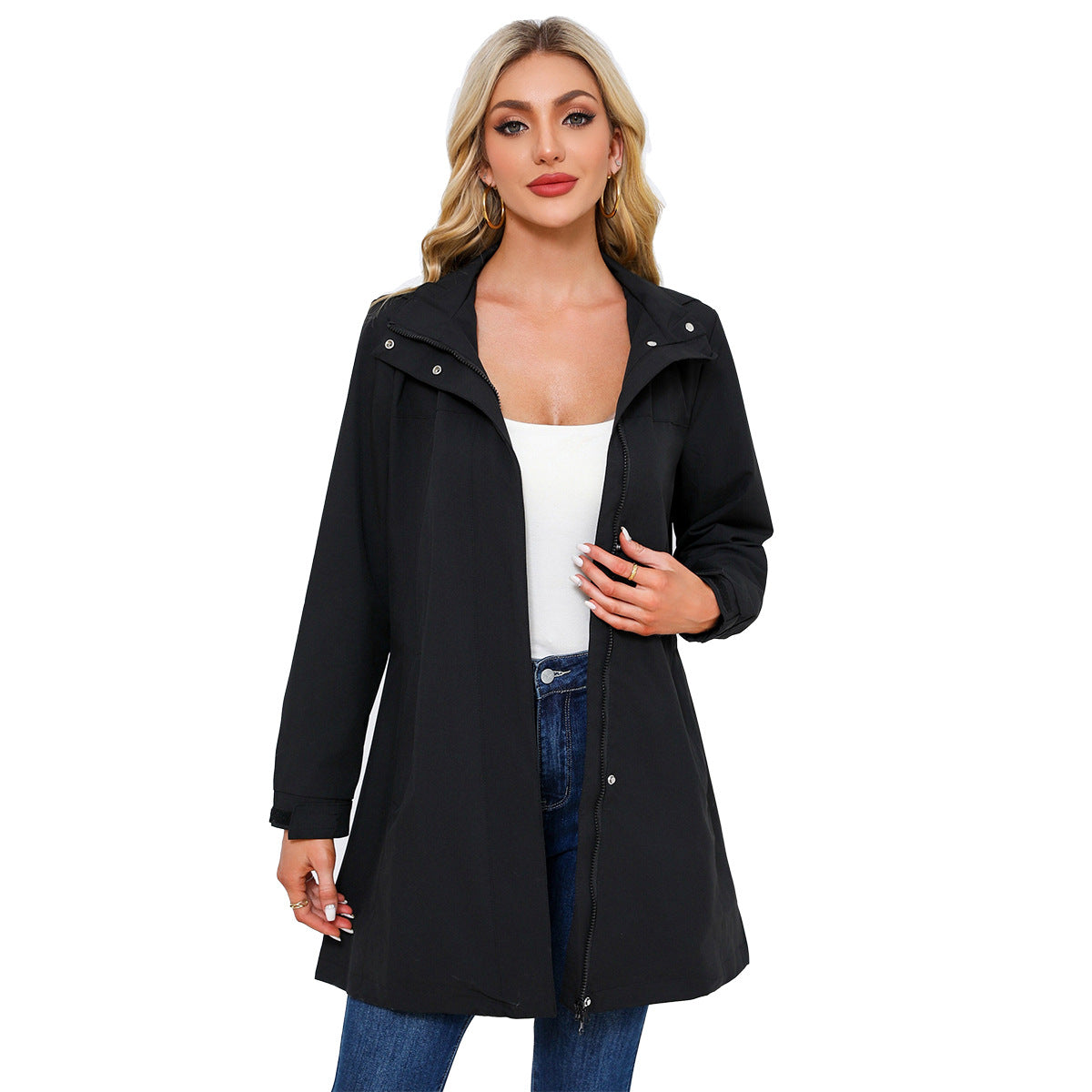 Women's Waterproof Windbreaker Solid Color Long Sleeve Coats
