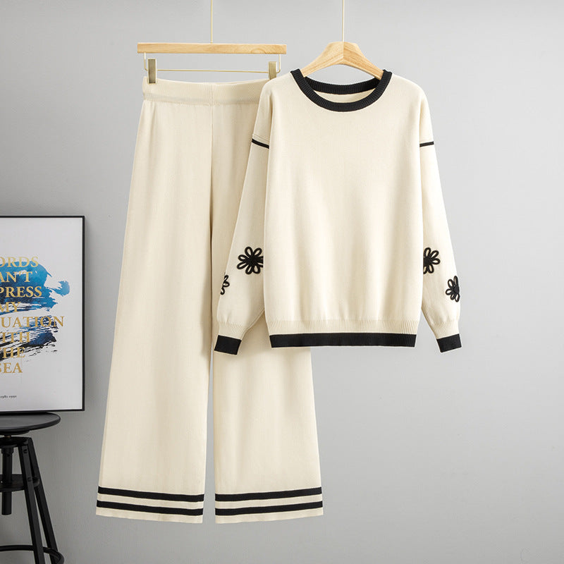 Women's Flower Temperament Knitting Loose Wide Leg Sweaters