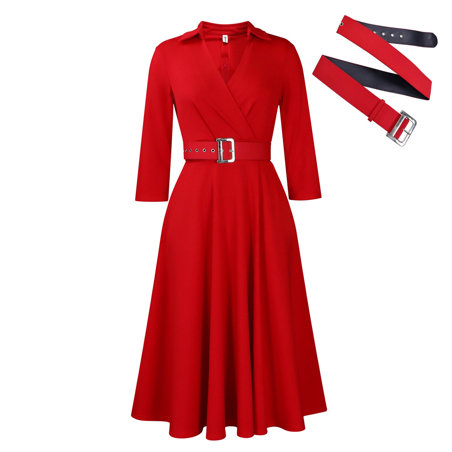 Women's Autumn Lapel Fashion Temperament Pure Color Big Dress