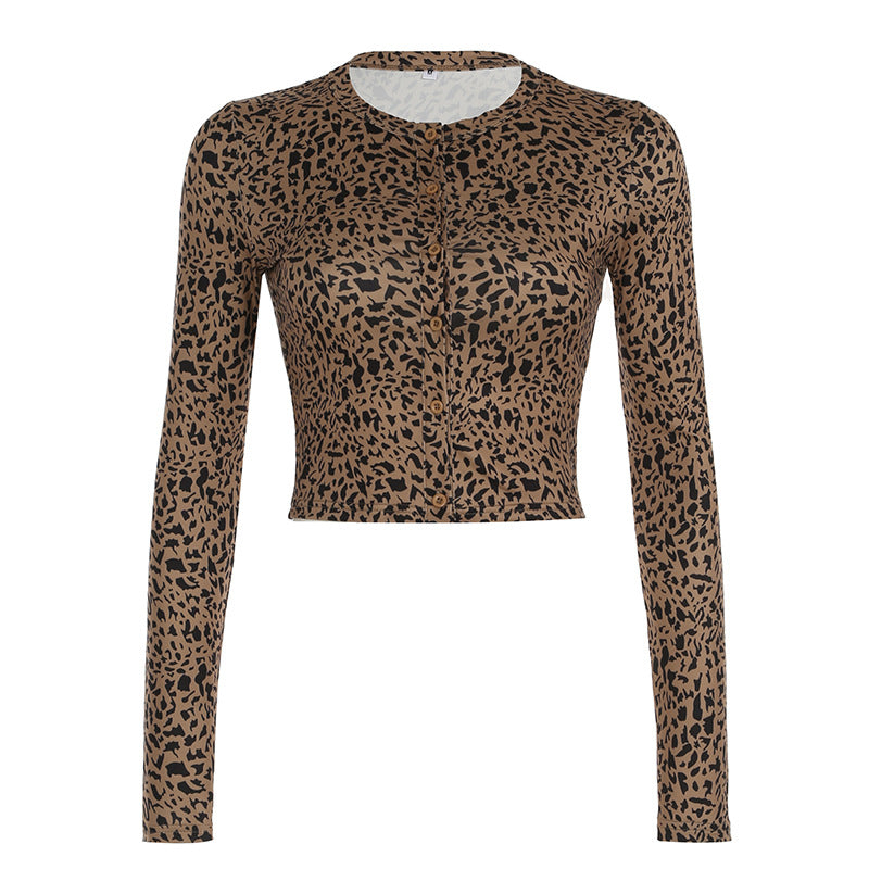 Women's Slim Elastic Leopard Print Basic Style Knitwear