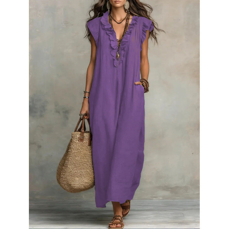 Women's Solid Color Bohemian Flying Sleeves Vacation Dress