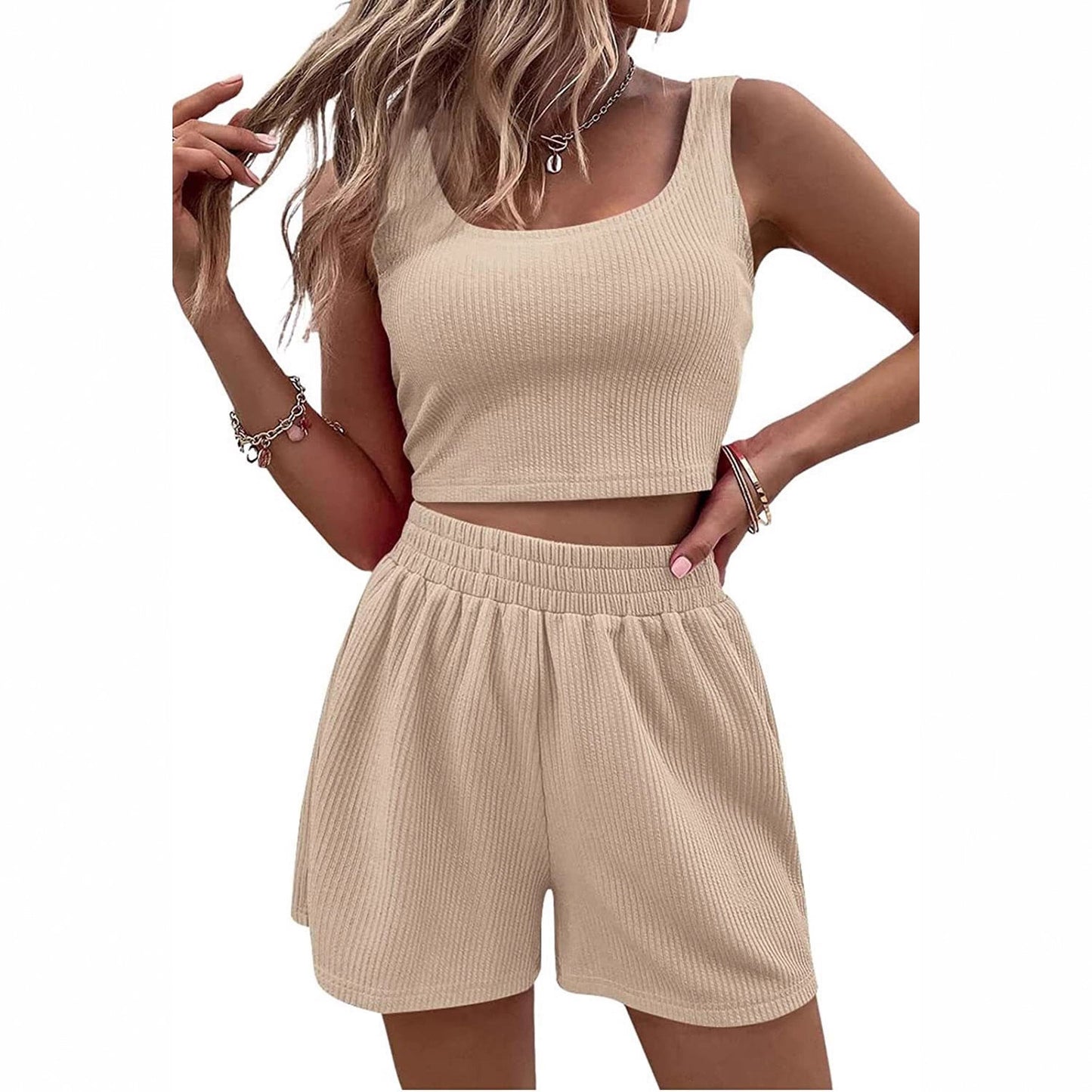 Women's Summer Girly Style Fresh Sweet Knitted Sleeveless Suits