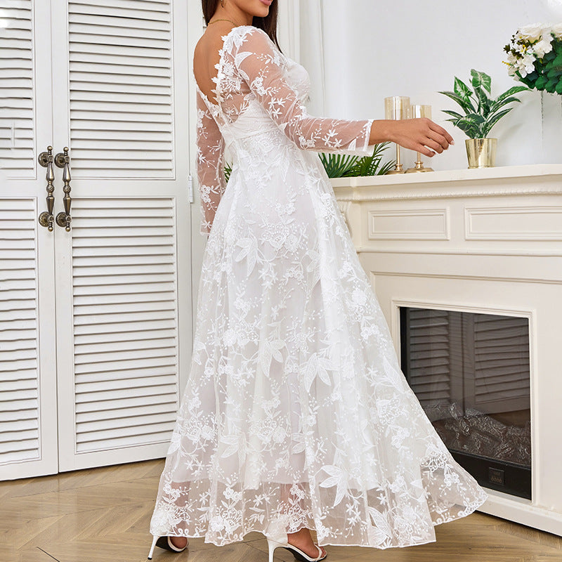 Women's Spring Long Sleeve Bridal Dress Formal Wedding Dresses