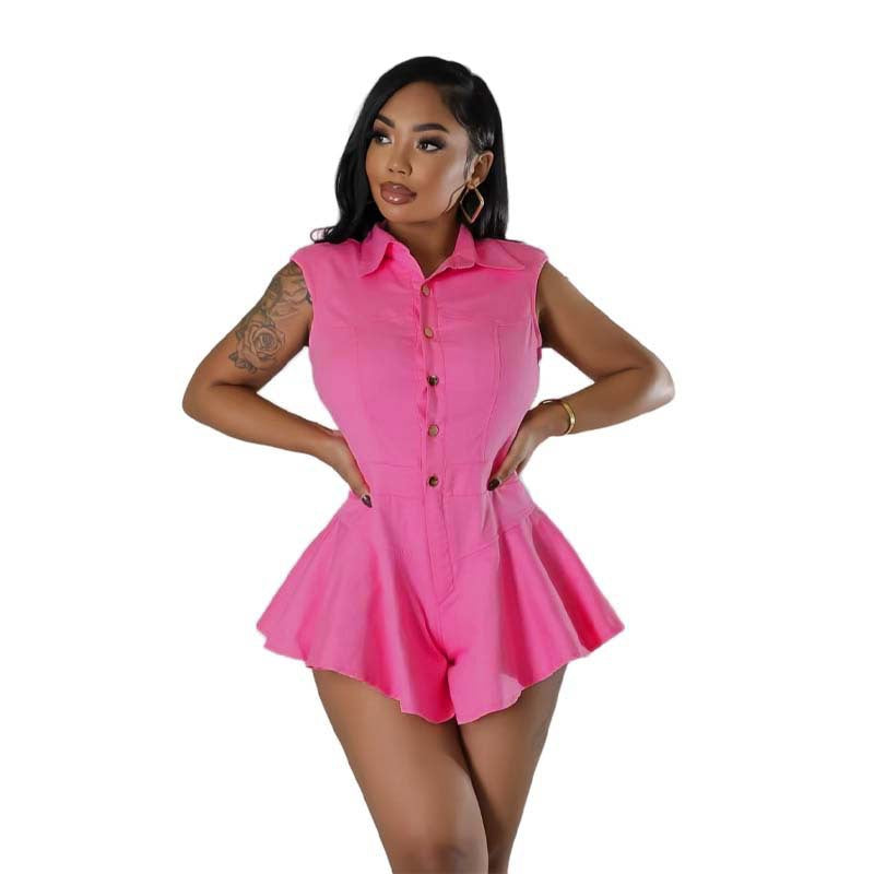 Summer Solid Color Sleeveless Waist French Jumpsuits