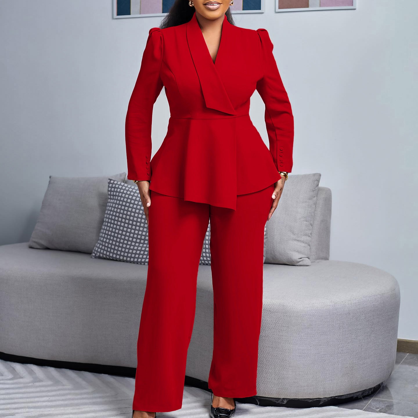 Women's Winter Fashion Elegant Ruffle Wide Leg Suits
