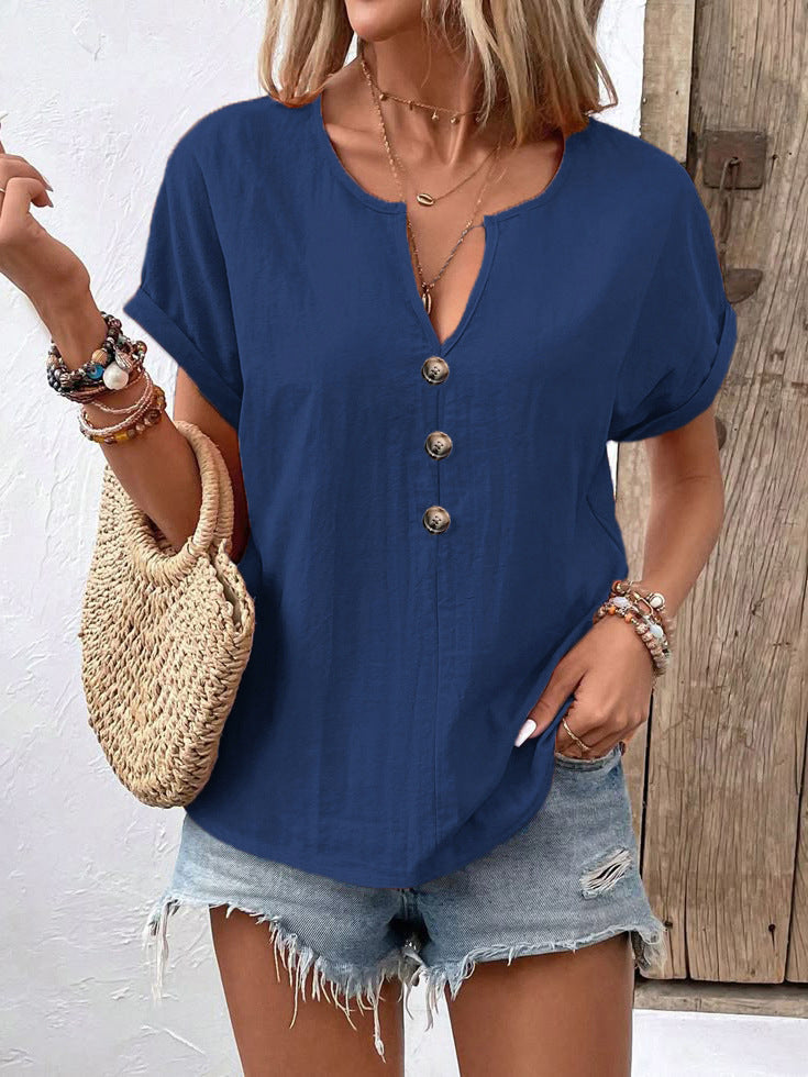 Women's Beautiful Summer Button Sleeve T-shirt Blouses