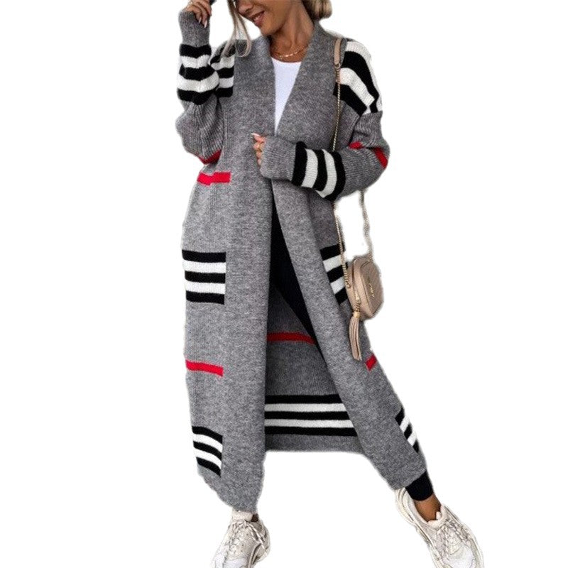 Women's Long Striped Oversized Loose Contrast Color Cardigans