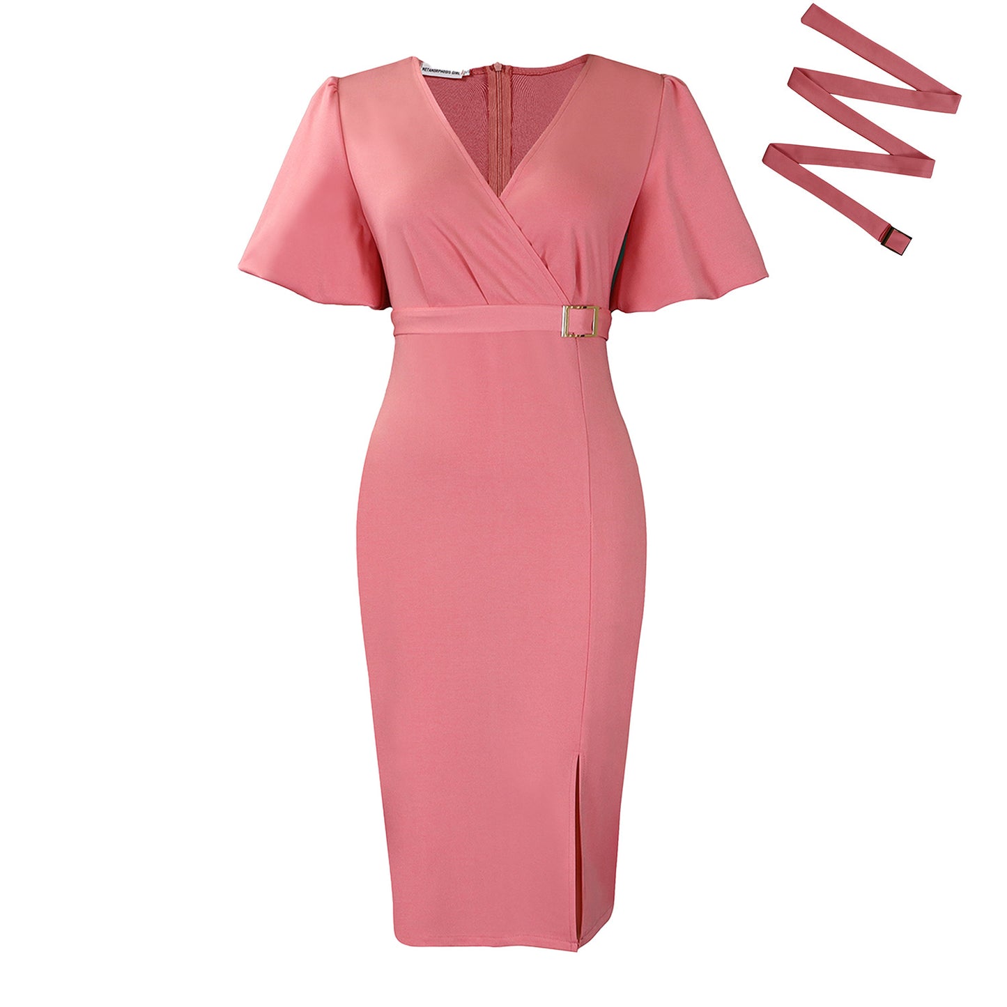 Women's Fashion Puff Sleeve Solid Color Waist Tight Split Hip Dress