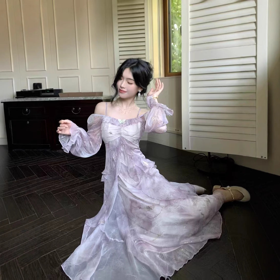 Holiday Show Temperament Fairy Purple Blooming Dresses