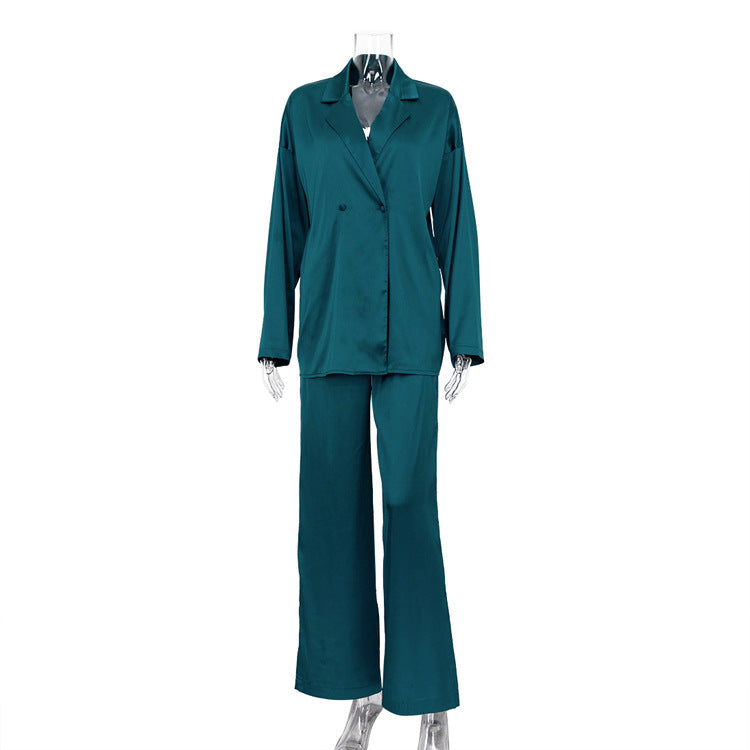 Women's Fashion Casual Draping Satin Two-piece Suits