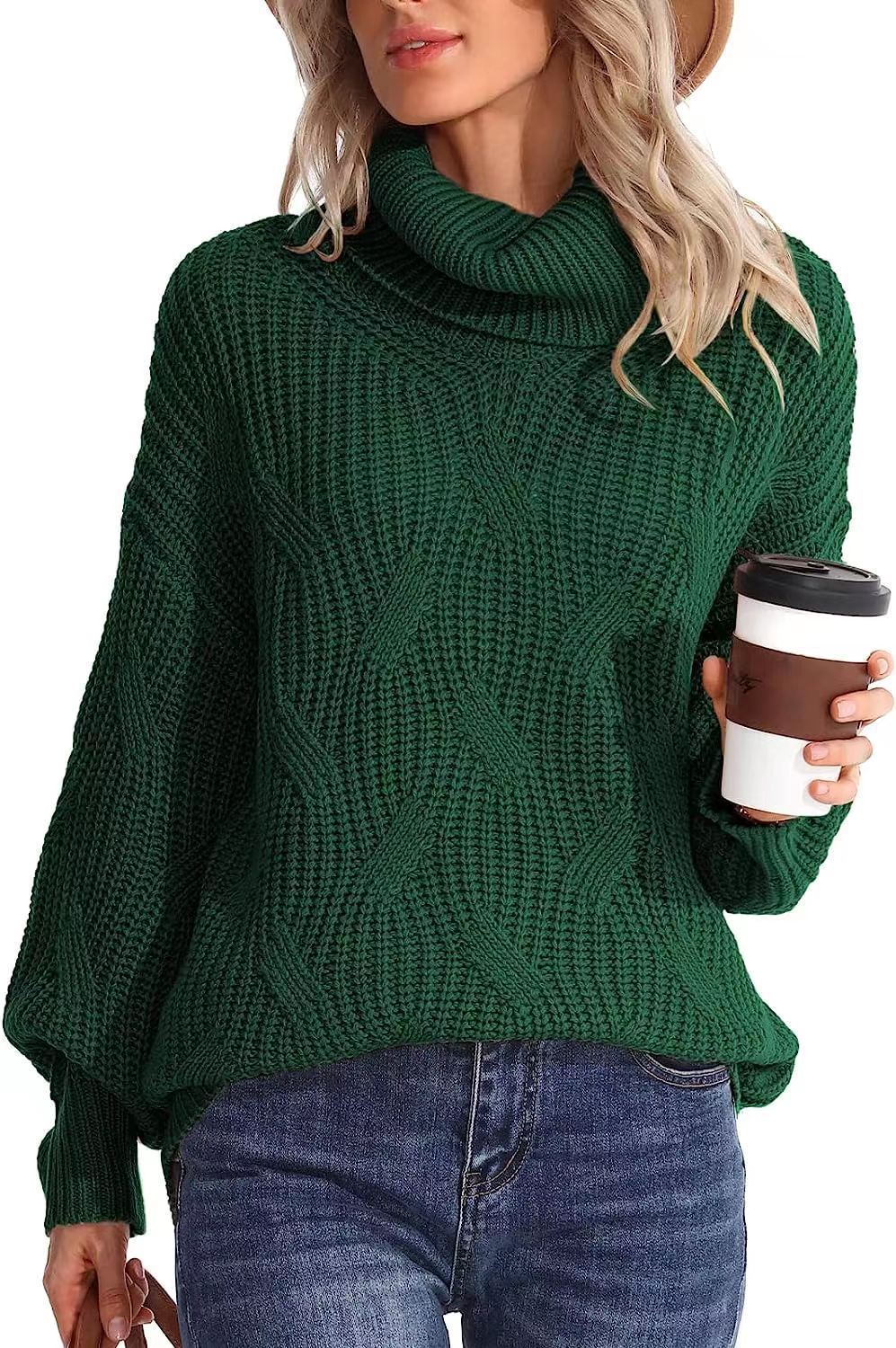 Women's Turtleneck Twisted Knitted Pullover Long Sleeve Sweaters
