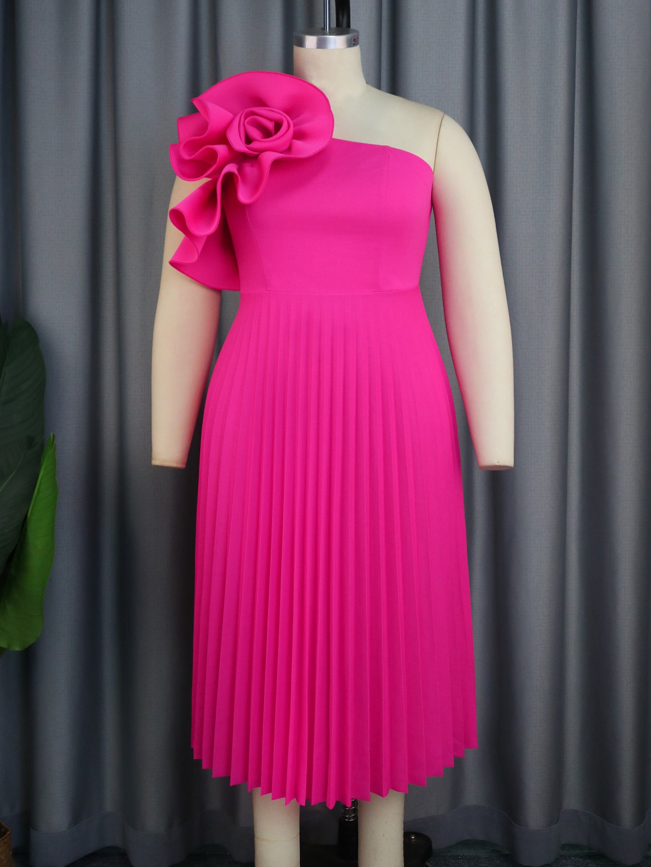 Fashion Three-dimensional Flower Dress Sexy Diagonal Dresses