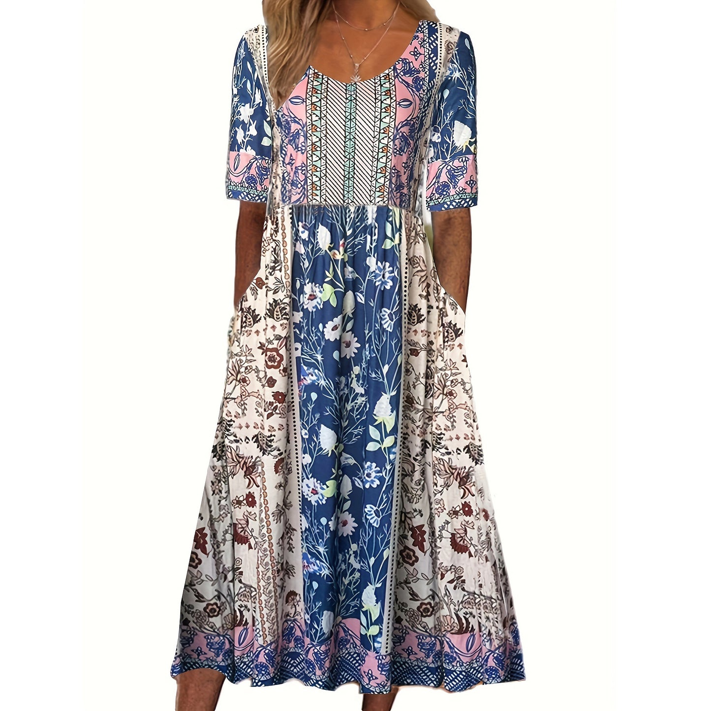 Women's Summer Round Neck Sleeve Dress Bohemian Dresses