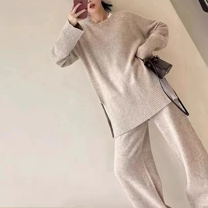Loose Slimming Style Wide Leg Scarf Suits