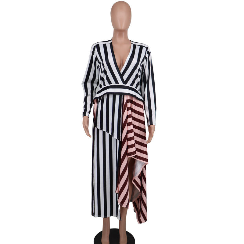 Women's Long-sleeved Loose Striped Design Sense Casual Dress