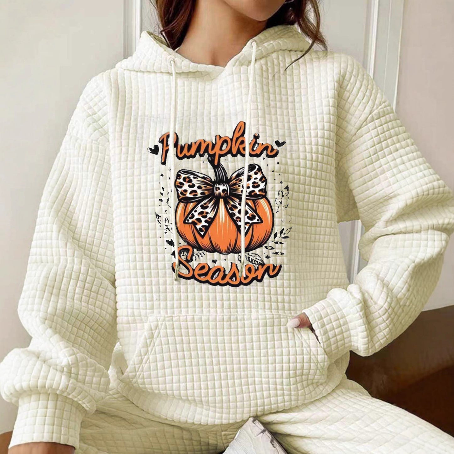 Women's Waffle Long Sleeve Pullover Halloween Printed Tops