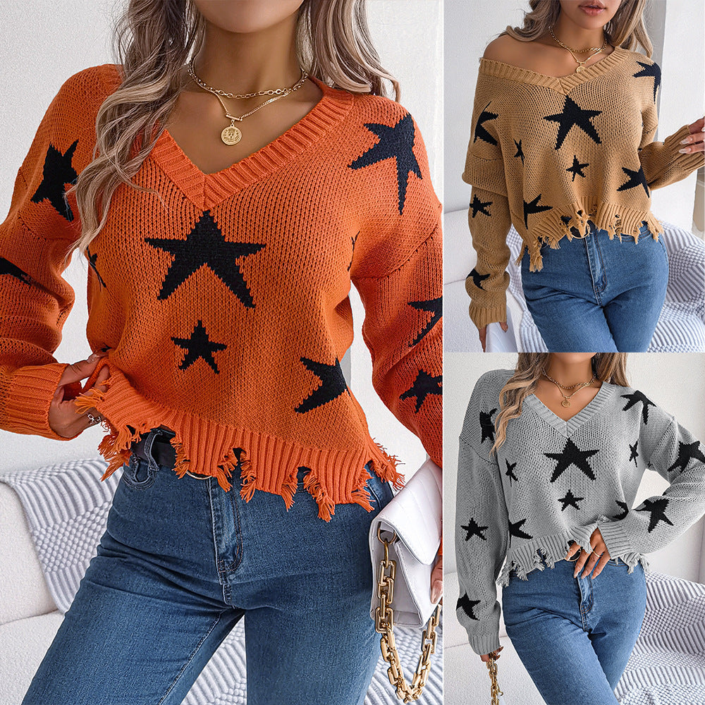 Women's Clearance Casual Cut-out Long Sleeve Knitted Sweater