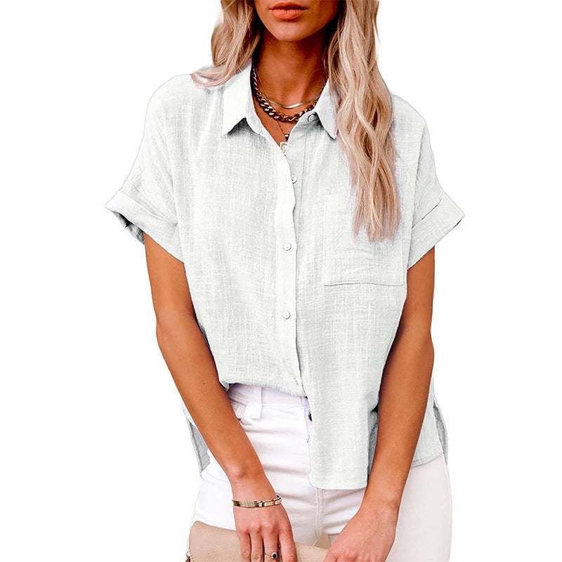 Women's Solid Color Linen Shirt Sleeve Casual Shorts