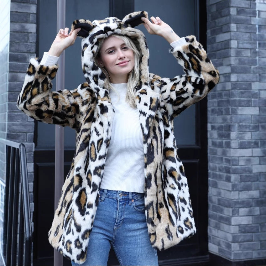 Women's Winter Faux Fur Fox Hooded Trendy Coats