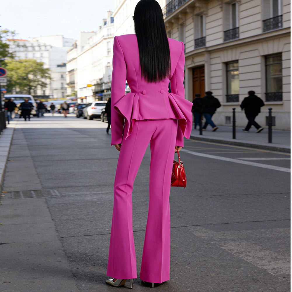Slouchy Designer Ruffle Slim Two-piece Set Fashion Casual Suit