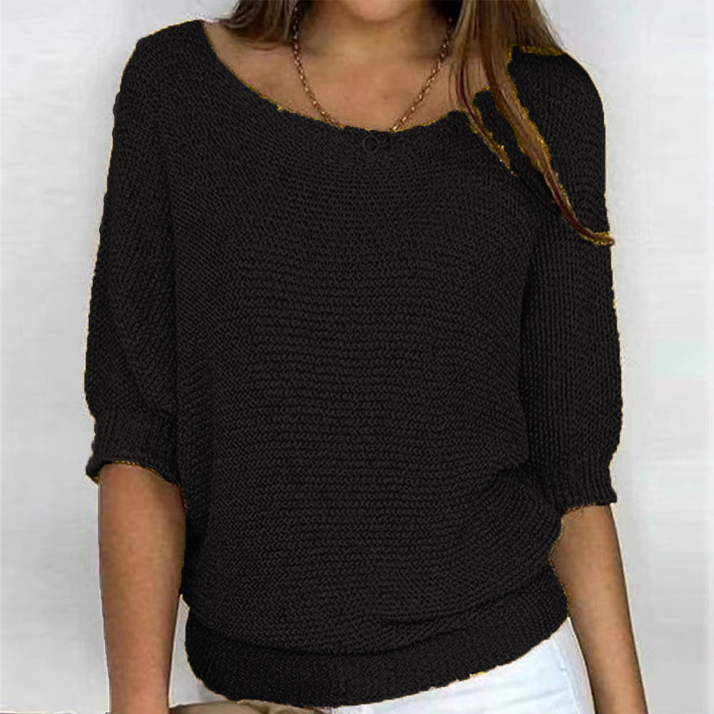 Women's Solid Color Round Neck Temperament Elegant Knitwear