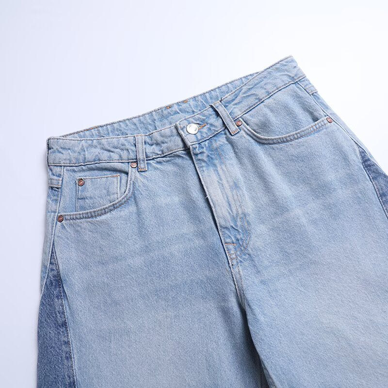 Women's Autumn Stitching Contrast Color Long Jeans