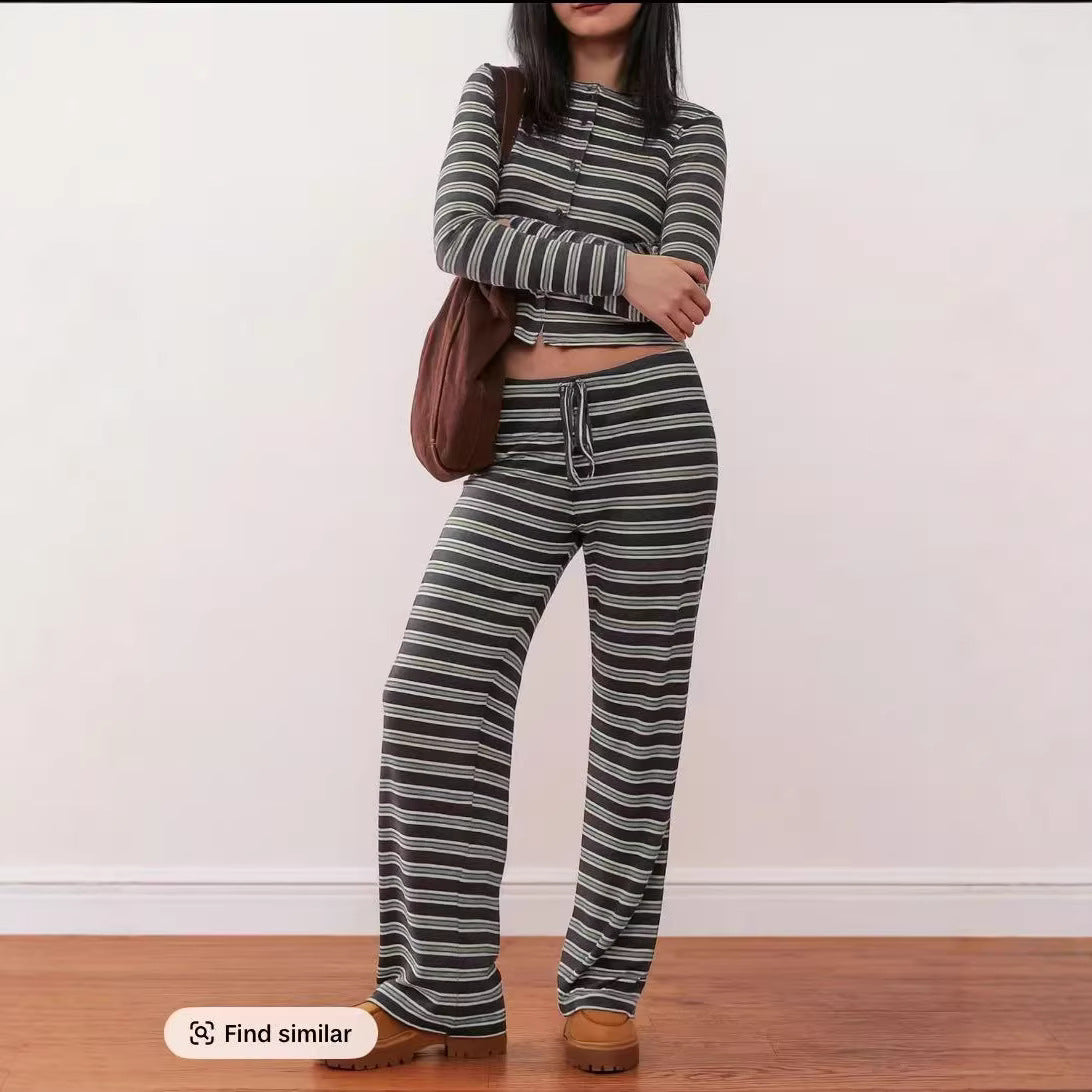 Women's Comfort Striped Single-breasted Long Sleeve Trousers Fashion Casual Suit