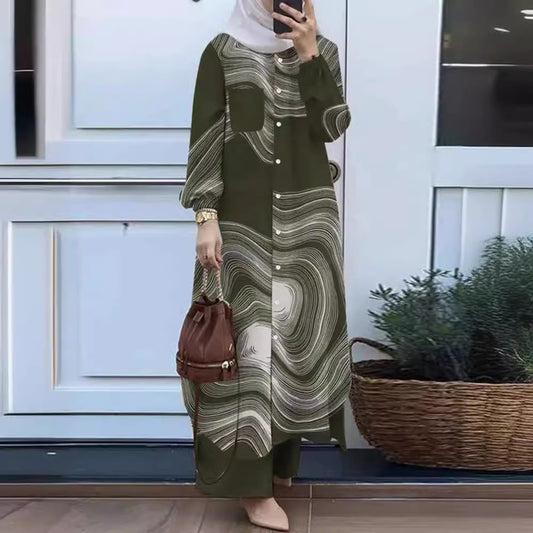 Women's Muslim Temperament Patchwork Long Sleeve Lapel Suits