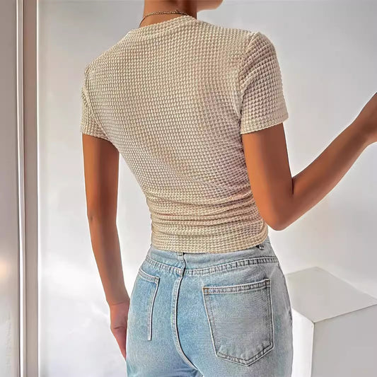 Slim Fit Versatile Pleating Round Neck Blouses